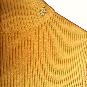 Lauren Ralph Lauren Medium Womens Ribbed Yellow Turtleneck Sweater
